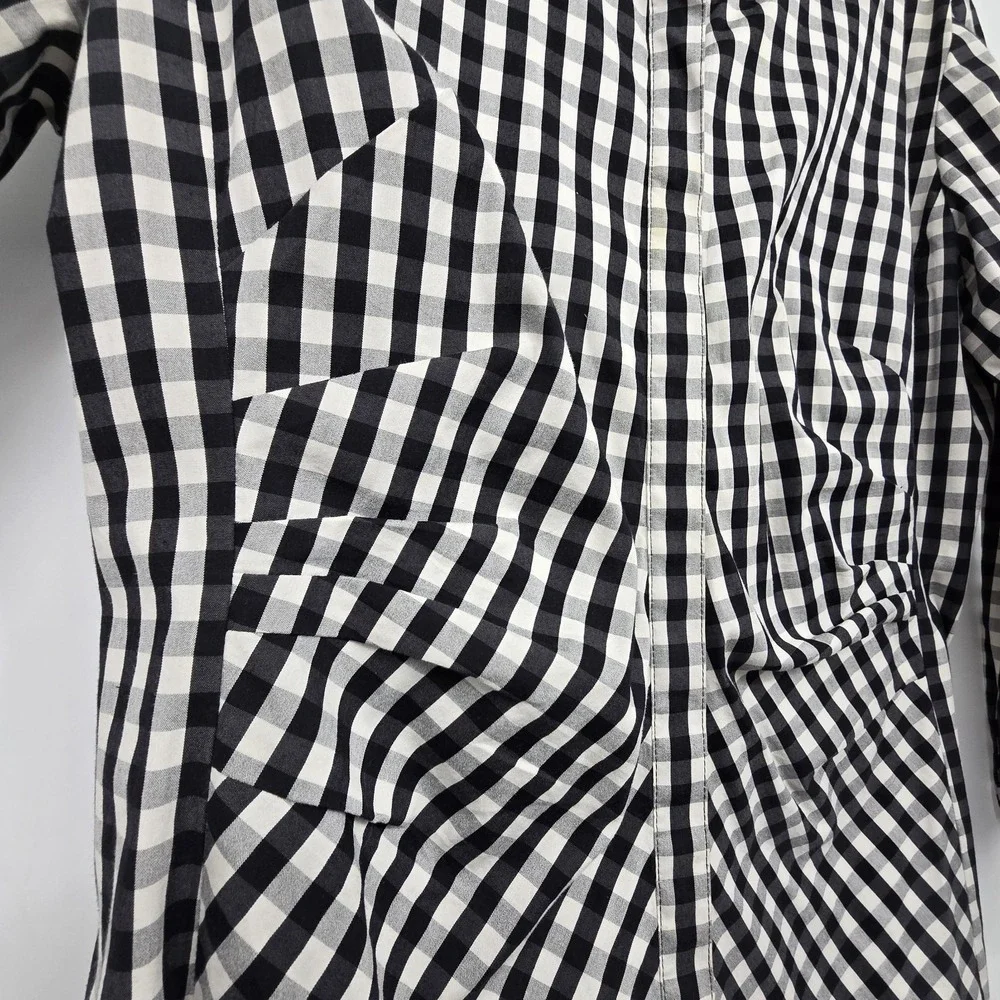 Lafayette 148 NY Leigh Gingham Check Shirt Womens Sz 8 Black White Preppy Picnic - Picture 5 of 13